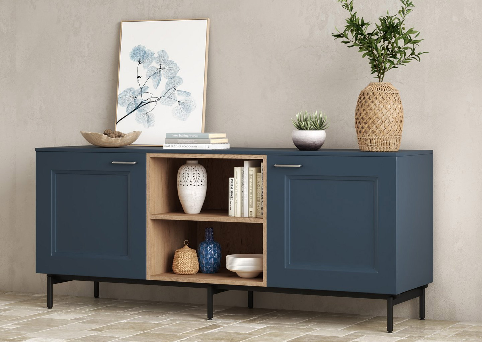 Buffet 2 portes 180cm Delia bleu fjord