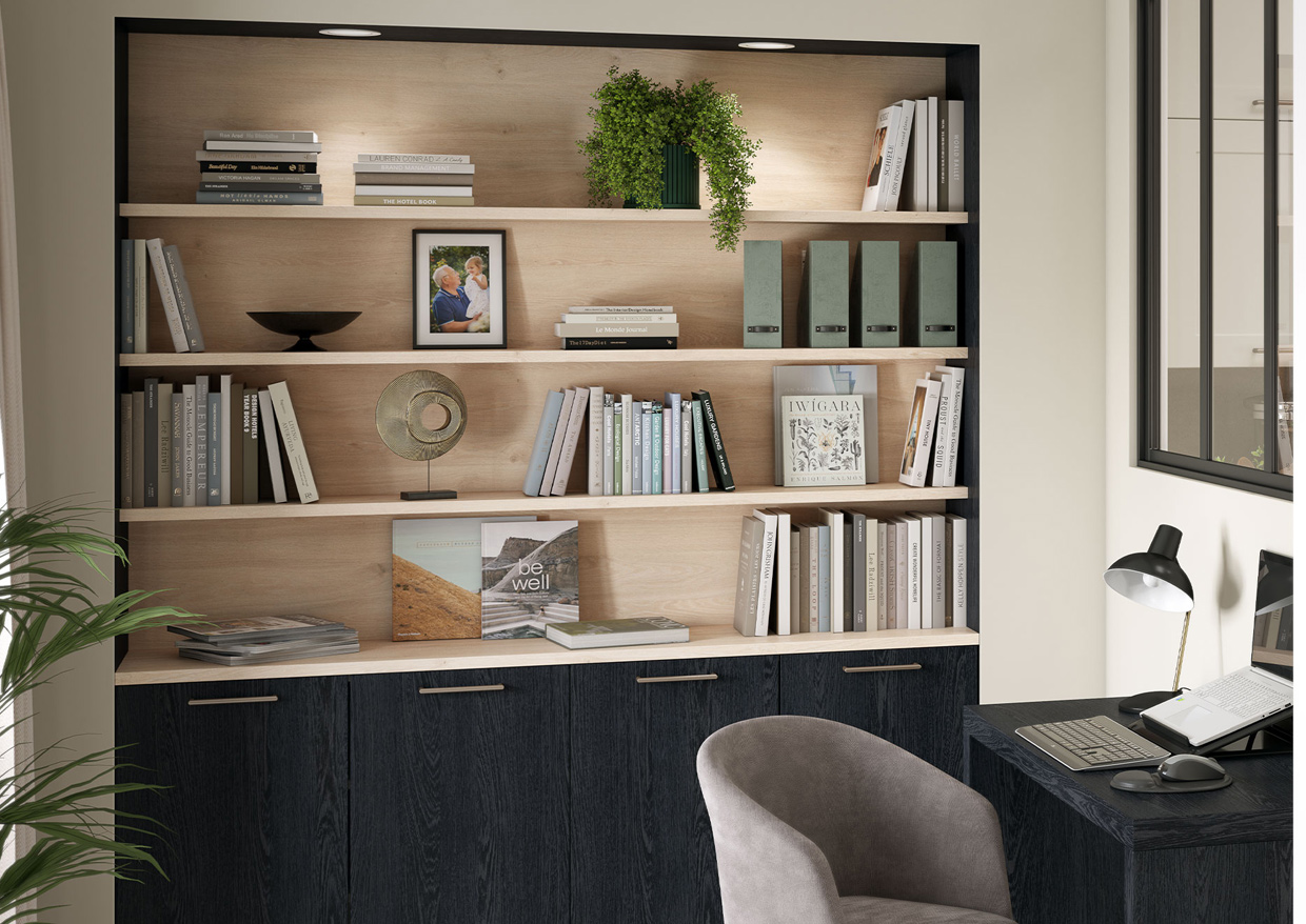 Bibliothèque Linea chêne Nero 4 portes 4 étagères