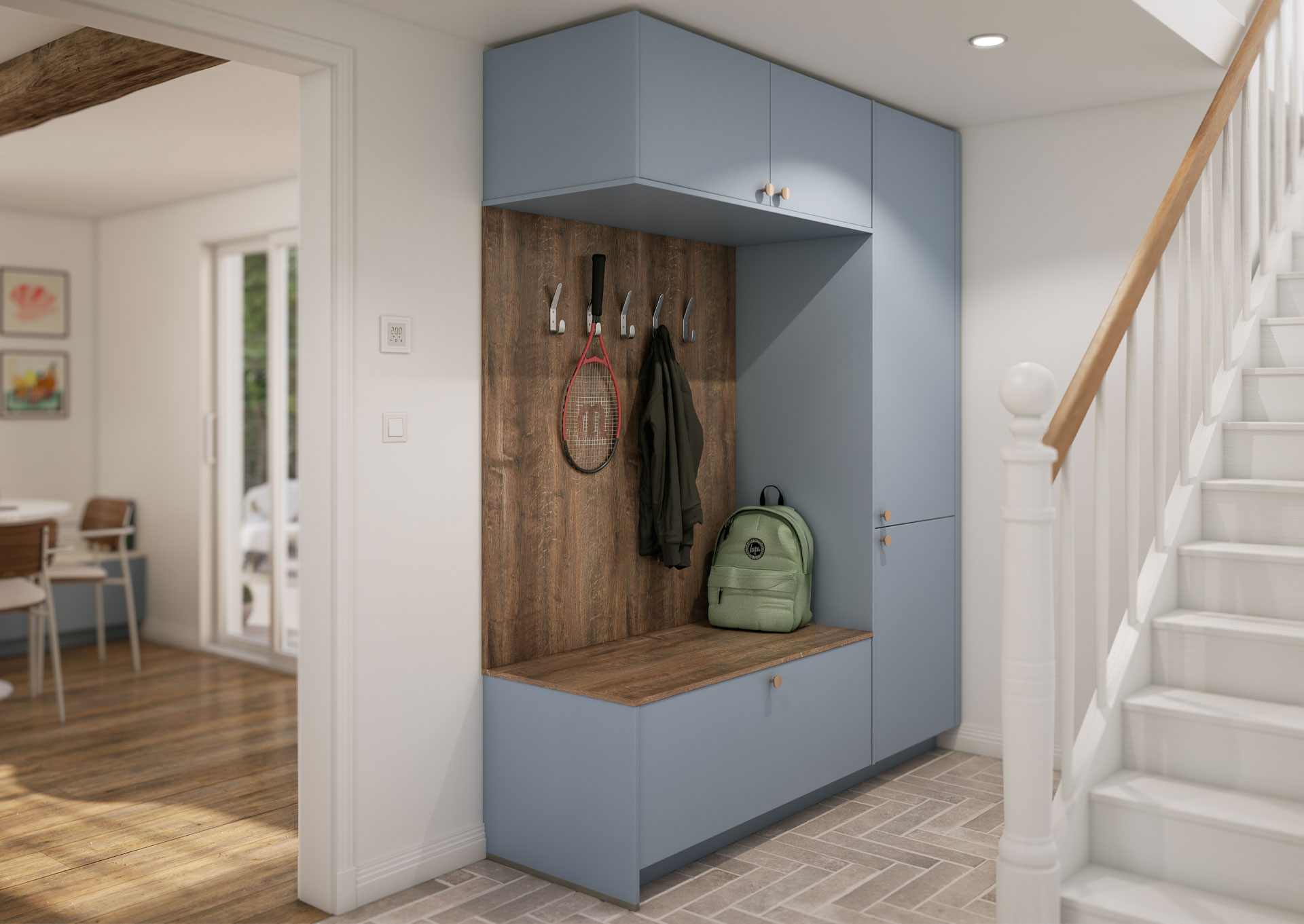 Meuble d'entrée et banc Dolce bleu