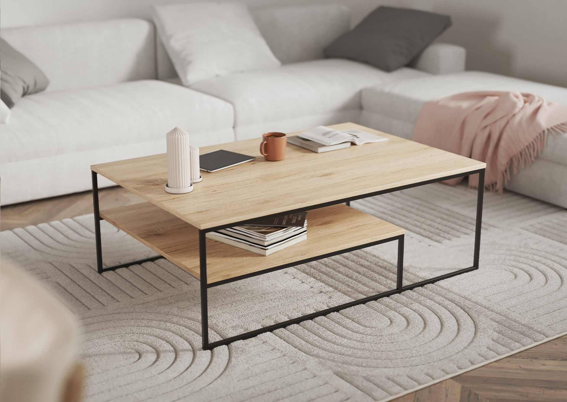 Table basse 120cm Dakar bois pied métal