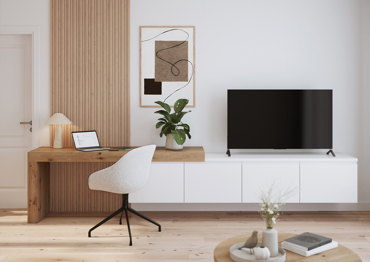 Meuble TV et bureau Modano blanc