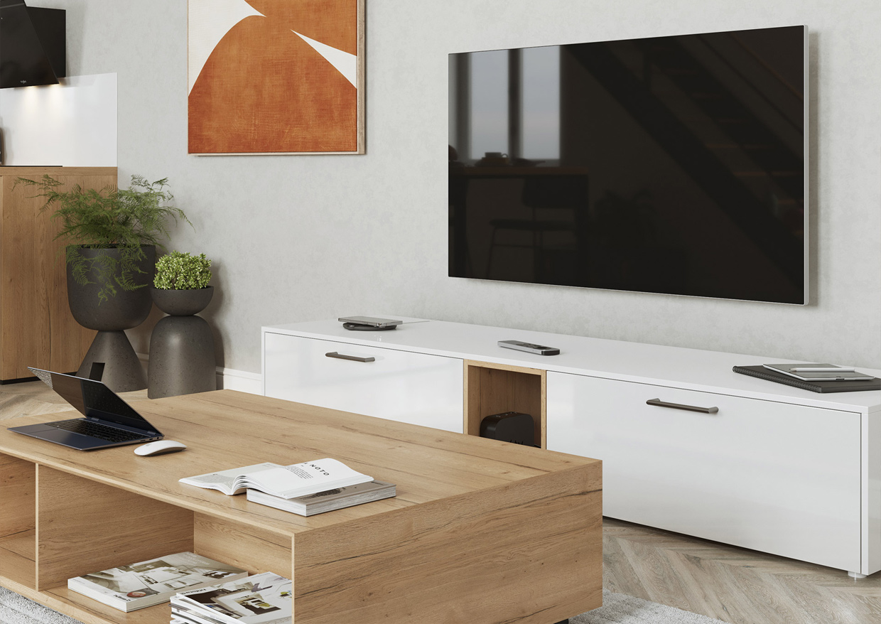 Meuble TV 210cm Lumina blanc