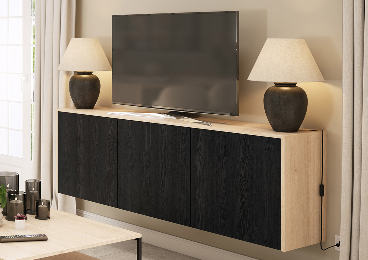 Meuble TV 180cm Cuadra chêne nero